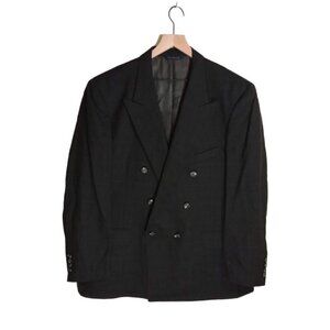 Burberry Vintage Wool Charcoal Gray Plaid 2 Piece Double Breasted Suit Size 41